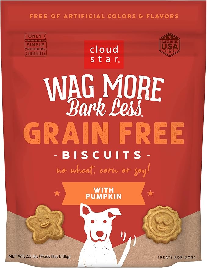 Cloud Star Wag More Bark Less Crunchy Grain Free Dog Treats, Pumpkin, 2.5 lb. Pouch - PAWPICO