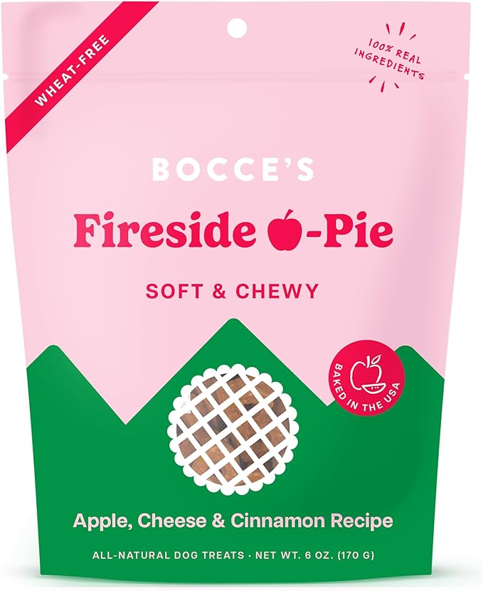 Bocce's Bakery Fireside Apple Pie Treats for Dogs, Wheat-Free Everyday Dog Treats, Made with Real Ingredients, Baked in The USA, All-Natural Soft & Chewy Cookies, Apples, Cheese & Cinnamon, 6 oz - PAWPICO