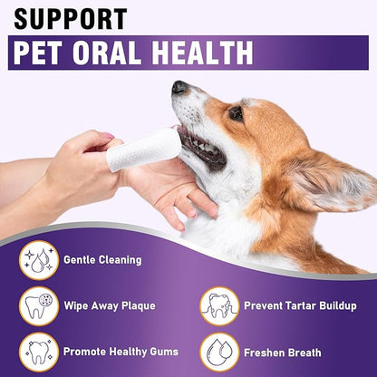 Teeth Cleaning Wipes for Dogs & Cats, Dental Care Finger Wipes, Remove Plaque, Tartar & Bad Breath, Disposable Gentle Cleaning & Gum Care Pet Wipes, No-Rinse Dog Finger Toothbrush, 50 Counts Pjordo