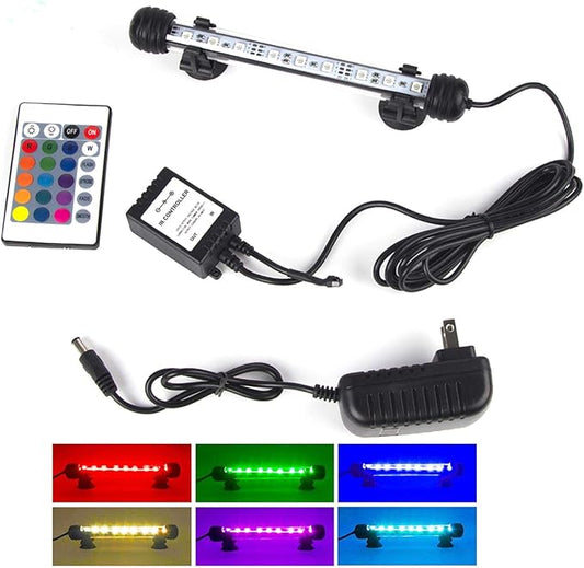 LED Aquarium Lights, Underwater Fish Tank Lights RGB Waterproof Color Changing Adjustable Memory Submersible Remote Control Aquarium Tank Sucker Hood Strip Lamp Waterfall Lights, 7.5 inch S+SMIFUL