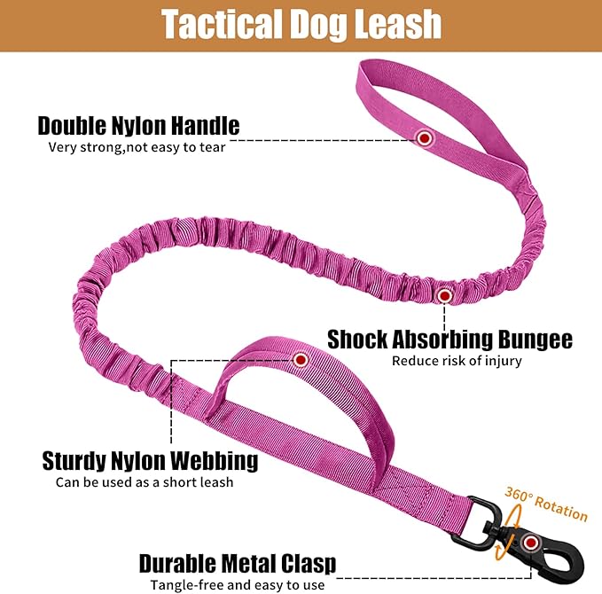 Tactical Dog Collar Leash Set, Adjustable Military Training Nylon Collar Dog Training with Control Handleand Metal Buckle, Dog Collar for Medium Large Dogs (Pink,L) ANTSWISH