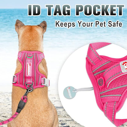 BARKBAY No Pull Dog Harness Large Reflective Dog Harness with Front Clip and Easy Control Handle for Walking Training Running with ID tag Pocket(Pink,S) BARKBAY