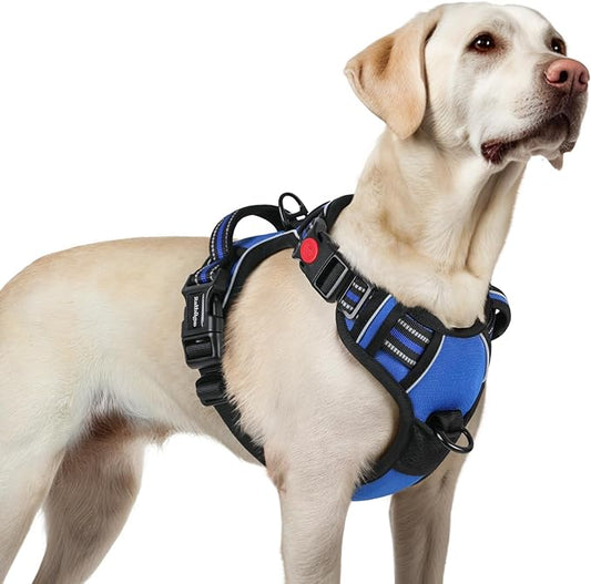 rabbitgoo Dog Harness for Large, No Pull Pet Harness with 3 Buckles, Adjustable Soft Padded Pooch Vest with Instant Control Handle, Easy Walking Reflective Pet Vest for Large Dogs, Blue, L rabbitgoo