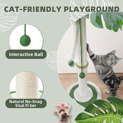 MEOWOOU Cat Scratching Post for Indoor Cats and Kitten, 35” Tall Monstera cat Scratching Post with sisal Hanging Interactive Ball, Suitable for Large Adult cat, Kitten, and All Type of Cats - PAWPICO