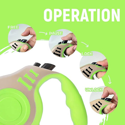 Retractable Dog Leash Automatic Telescopic Tractor Dog Tape, Pet Tape 10/16 FT Durable and Convenient, with Folding Bowl, Dispenser, Rubbish Bags, Suitable for Small and Medium Dogs LIEVUIKEN