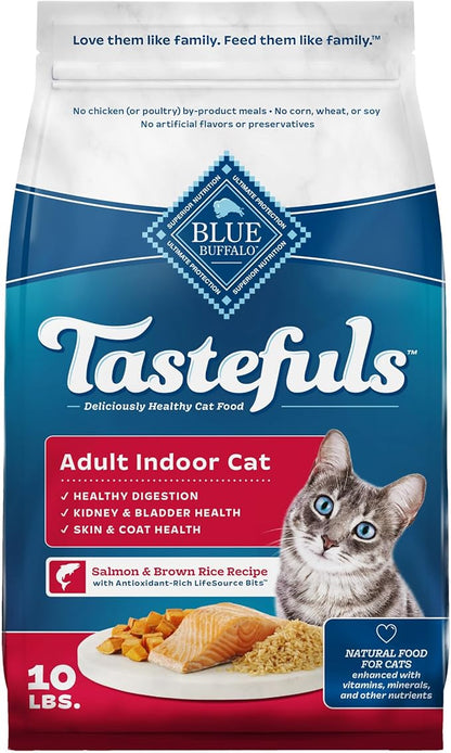 Blue Buffalo Tastefuls Indoor Natural Adult Dry Cat Food, Salmon & Brown Rice 10lb Bag - PAWPICO
