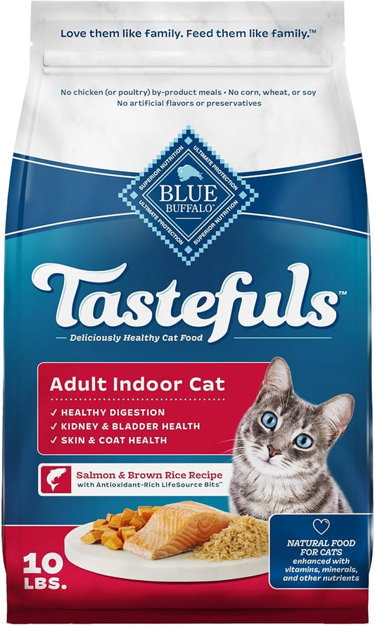 Blue Buffalo Tastefuls Indoor Natural Adult Dry Cat Food, Salmon & Brown Rice 10lb Bag - PAWPICO