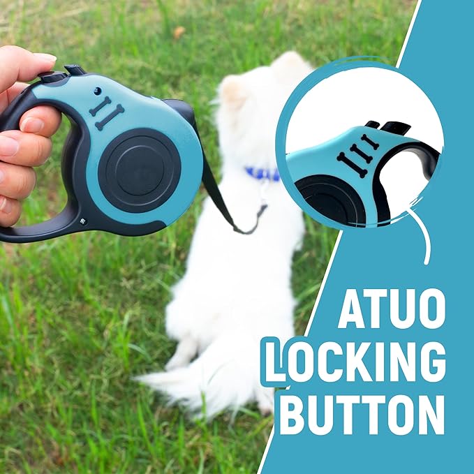 Retractable Dog Leash Automatic Telescopic Tractor Dog Tape, Pet Tape 10/16 FT Durable and Convenient, with Non-Slip Handle, Suitable for Small and Medium-Sized Dogs Lake Blue LIEVUIKEN