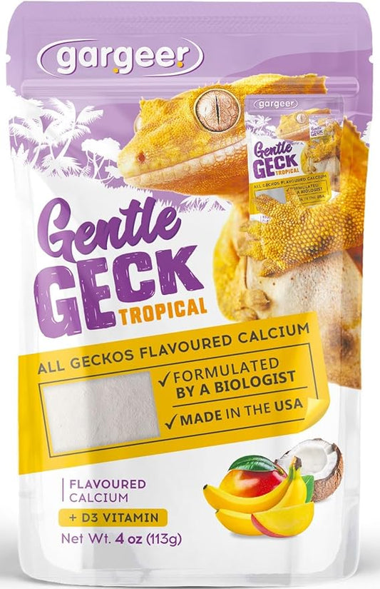 4oz Gecko Calcium with Vitamin D3, Phosphorus-Free, Ultrafine Powder. Ready to Use Supplement for Geckos and Fruit-Eating Reptiles. Pure Dust with Real Organic Fruits. Made in The USA Gargeer