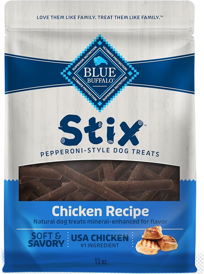 Blue Buffalo Stix Pepperoni-Style Dog Treats Made with Natural Ingredients, Chicken Recipe, 13-oz Bag - PAWPICO
