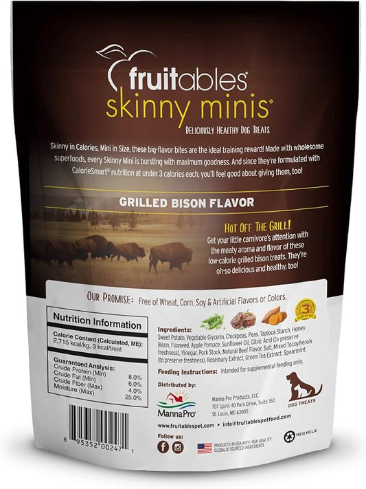 Fruitables Skinny Mini Dog Treats – Healthy Treats for Dogs – Low Calorie Training Treats – Free of Wheat, Corn and Soy – Grilled Bison – USA Made – 5 Ounces - PAWPICO