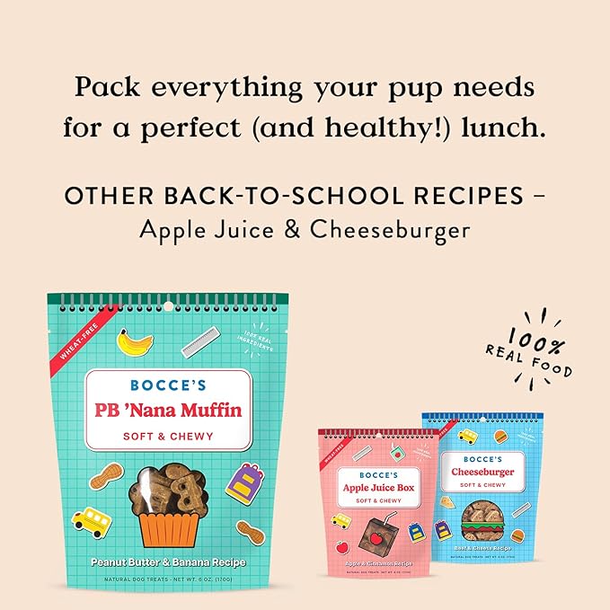 Bocce's Bakery PB 'Nana Muffin Treats for Dogs, Wheat-Free Everyday Dog Treats, Made with Real Ingredients, Baked in The USA, All-Natural Soft & Chewy Cookies, 6 oz - PAWPICO