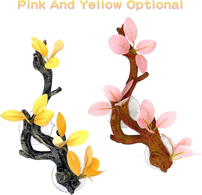 kathson 2 PCS Reptile Corner Branch, Lizard Climb Branches Decor Terrarium Plant Decoration with Suction Cup Reptile Tank Plant Ornament for Bearded Dragons Gecko Snake Spider Frog (Pink) kathson