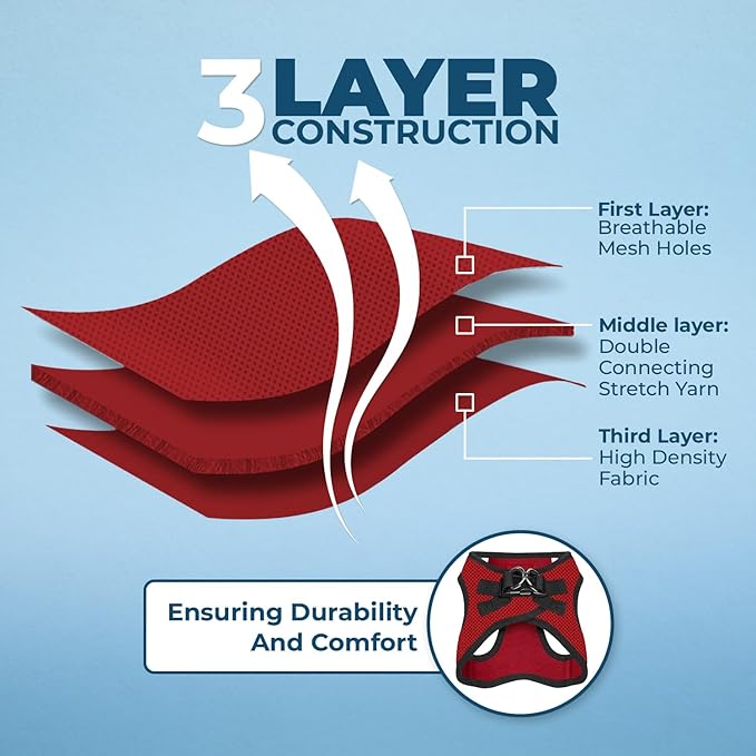 Voyager Step-In Air Dog Harness - All Weather Mesh, Reflective, No Pull Harness for Small, Medium Dogs, Cats - Secure with Hook & Loop Fastener, Buckle, Double D-Rings - Red/Black Trim, XXS BestPetSuppliesLLC