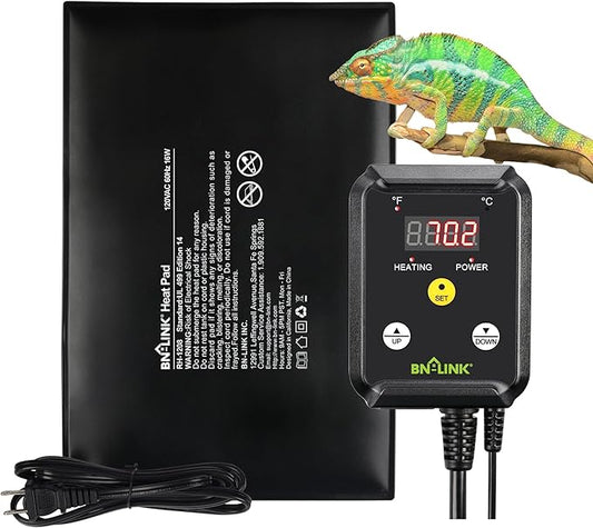 BN-LINK Durable Reptile Heating Pad 8" X 12" with Digital Thermostat Under Tank Heater Terrarium Warmer Combo Set for Turtles, Lizards, Frogs, and Other Reptiles BN-LINK