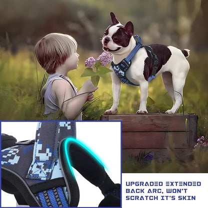 BUMBIN Dog Harness for Large Dogs, No Pull Adjustable No Choke Pet Vest with Dog Leash Fit Smart Reflective Pet Walking Harness for Training Easy Control Soft Handle Blue Camo M BUMBIN