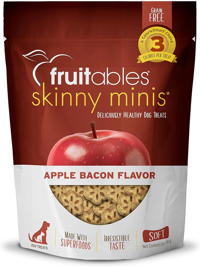 Fruitables Skinny Mini Dog Treats – Healthy Treats for Dogs – Low Calorie Training Treats – Free of Wheat, Corn and Soy – Apple Bacon – 5 Ounces - PAWPICO