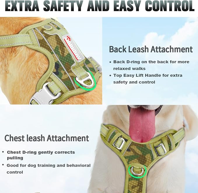 BARKBAY No Pull Dog Harness Large Reflective Dog Harness with Front Clip and Easy Control Handle for Walking Training Running with ID tag Pocket(Camo,S) - PAWPICO