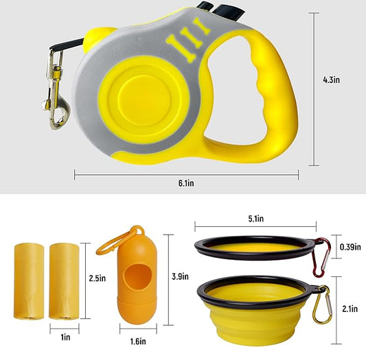 Retractable Dog Leash Automatic Telescopic Tractor Dog Tape, Pet Tape 10/16 FT Durable and Convenient, with Folding Bowl, Dispenser, Rubbish Bags, Suitable for Small and Medium Dogs LIEVUIKEN