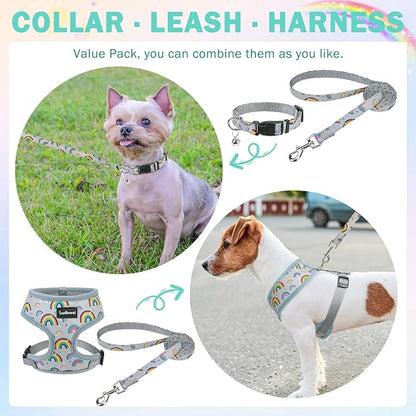 SCENEREAL Small Dog Harness Collar and Leash Set, Adjustable No Pull Pet Harnesses, No Chock Soft Mesh Step in Vest for Doggie Puppy Medium Dogs Cats Girl or Boy,Chihuahua, Yorkie, Outdoor Walking SCENEREAL