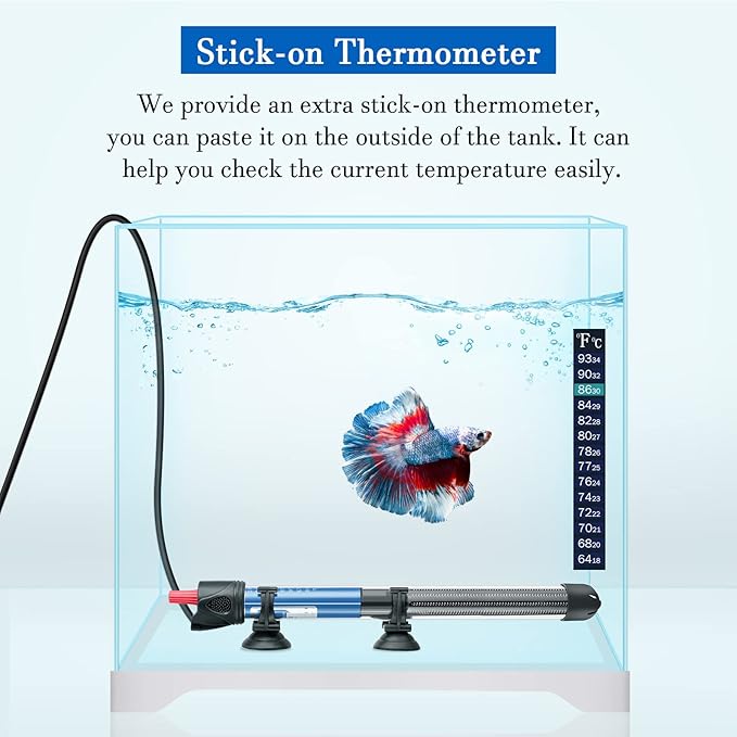 Hitop 25W/50W/100W/300W Adjustable Aquarium Heater, Submersible Glass Water Heater for 5 – 70 Gallon Fish Tank (300W) FEDOUR