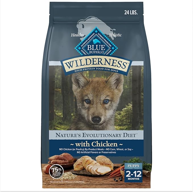 Blue Buffalo Wilderness High-Protein Natural Dry Food for Puppies, Chicken Recipe, 24-lb. Bag - PAWPICO