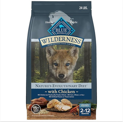 Blue Buffalo Wilderness High-Protein Natural Dry Food for Puppies, Chicken Recipe, 24-lb. Bag - PAWPICO