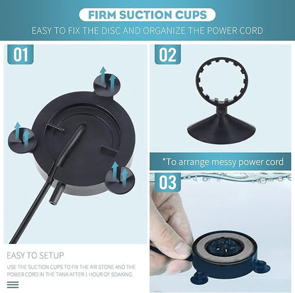 Pawfly 2 Inch Aquarium Air Stone Disc with LED Light Fine Bubbler Diffuser with Tubing for Fish Tank (Pump not Included) Pawfly