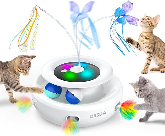 ORSDA Cat Toy, 3-in-1 Automatic Cat Toys for Indoor Cats, Electronic Whack a Mole, Fluttering Butterfly,Track Balls Kitten Toy, Rechargeable Power Interactive Feather Toys for All Breeds - PAWPICO