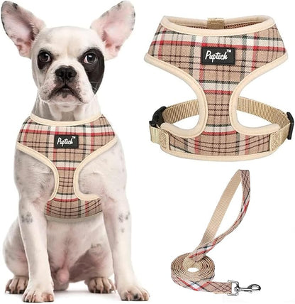 PUPTECK Soft Mesh Dog Harness and Leash Set Pet Puppy Cat Comfort Padded Vest No Pull Harnesses, Khaki, S PUPTECK
