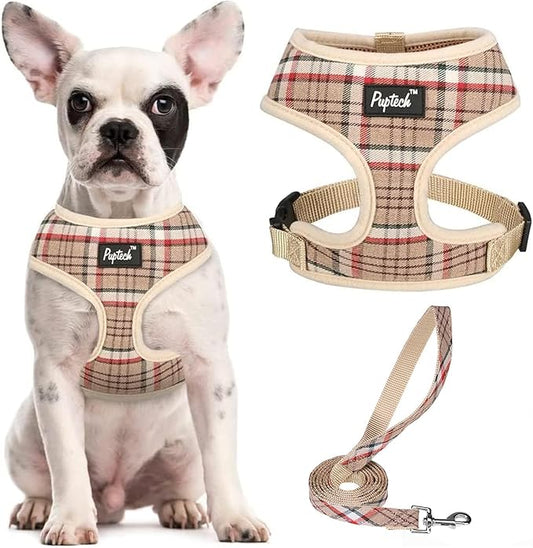 PUPTECK Soft Mesh Dog Harness and Leash Set Pet Puppy Cat Comfort Padded Vest No Pull Harnesses, Khaki, S PUPTECK