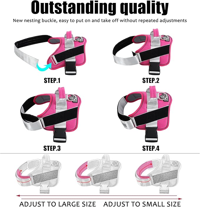 Bolux Dog Harness, No-Pull Reflective Dog Vest, Breathable Adjustable Pet Harness with Handle for Outdoor Walking - No More Pulling, Tugging or Choking (Fuchsia, X-Large (Pack of 1)) Bolux
