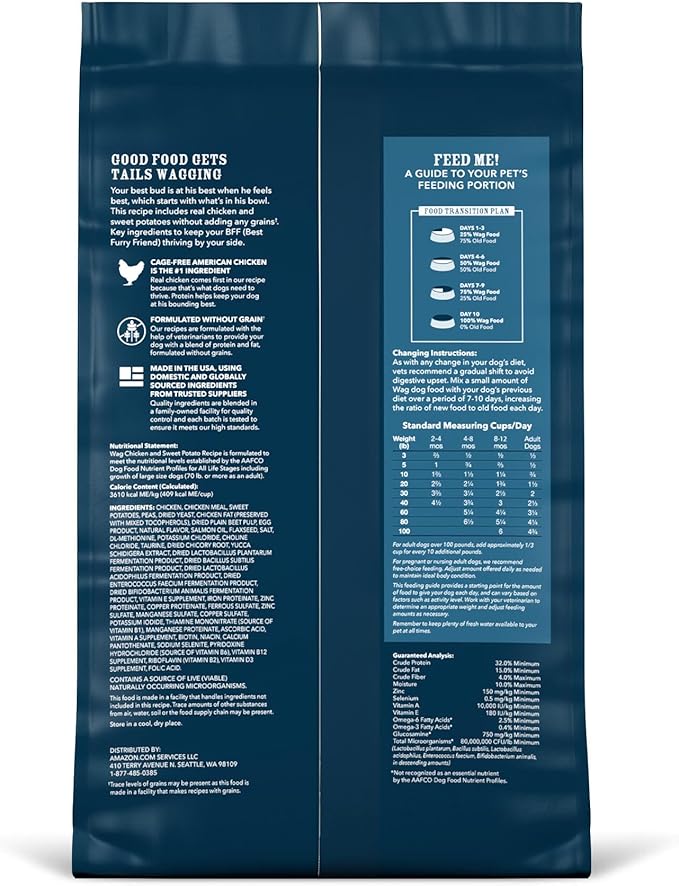 Amazon Brand - Wag Dry Dog Food Chicken & Sweet Potato, Grain Free 4 lb Bag - PAWPICO