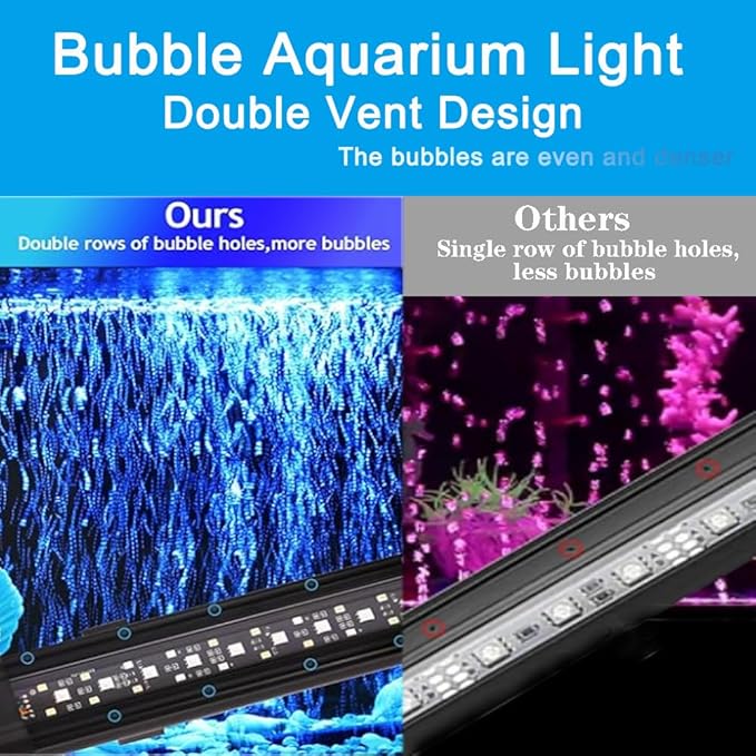 Submersible Aquarium Light for Fish Tank,24/7 Mode Full Spectrum LED Fish Tank Light with Air Bubble Hole RGB Color Changing Brightness Timer Adjustable,11.8inch 10W Fish Light REIRQIE