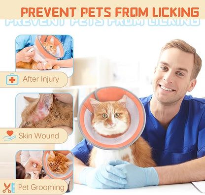 Cat Cone, Breathable Cat Cone Collar Soft, Adjustable Cat Cone to Stop Licking, Water Resistant Neck Cone for Cats with Air Mesh, Protective Cat Recovery E Collar for Cat Kitten（Orange, M-3 GoGoPaw