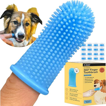 Jasper Dog Toothbrush, 360º Dog Tooth Brushing Kit, Cat Toothbrush, Dog Teeth Cleaning, Dog Finger Toothbrush, Dog Tooth Brush for Small & Large Pets, Dog Toothpaste Not Included, 16-Pack Blue JASPER%C2%AE