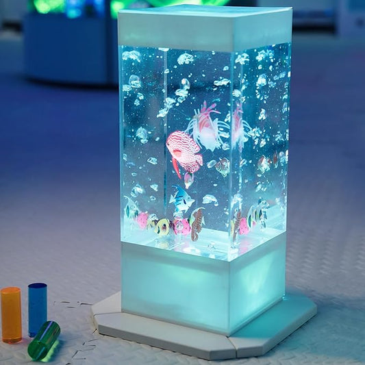 20 Inch 8-Color Changing Sensory Bubble Fish Lamp, Aquarium with 12 Artificial Fish for Home Decor, Mood Lighting - Ideal for Kids, Adults, ADHD & Autism Tenmind