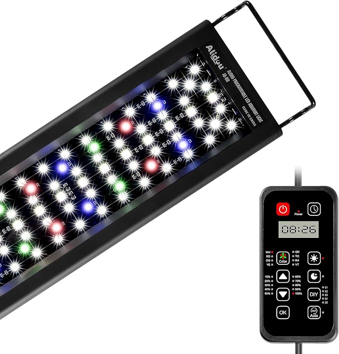 Advanced 7-Row LED Aquarium Light, Easy Setup Controller, Auto On Off Full Spectrum Fish Tank Light, 24/7 Lighting Cycle, 8 Colors, 10 Level Dimming, 40W for 30"-36" Freshwater Planted Tank Alidou