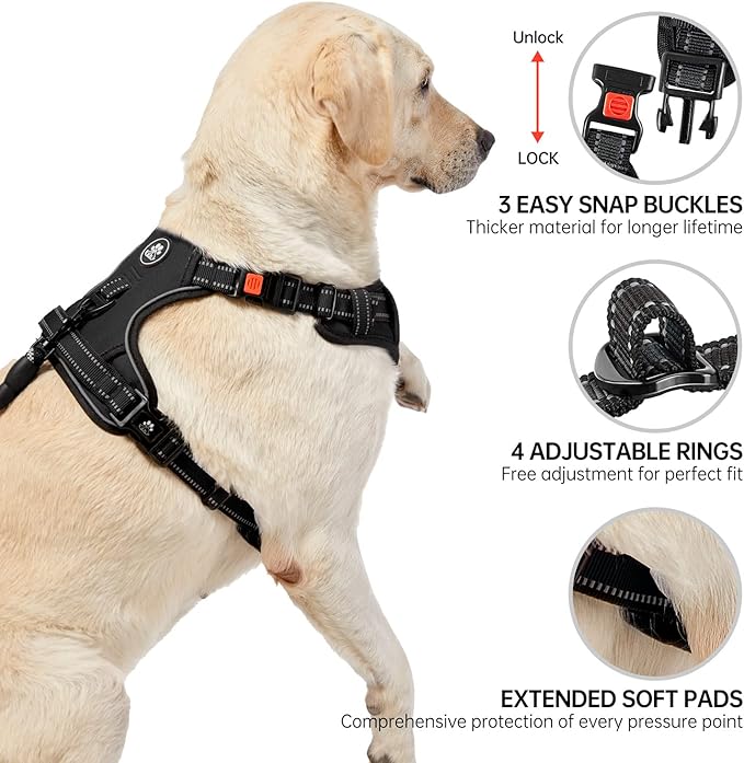 NESTROAD No Pull Dog Harness,Adjustable Oxford Dog Vest Harness with Leash,Reflective No-Choke Pet Harness with Easy Control Soft Handle for Large Dogs(X-Large,Black) NESTROAD