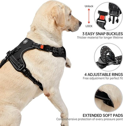 NESTROAD No Pull Dog Harness,Adjustable Oxford Dog Vest Harness with Leash,Reflective No-Choke Pet Harness with Easy Control Soft Handle for Large Dogs(Large,Black) NESTROAD