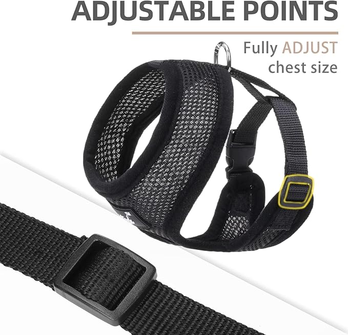 PUPTECK Soft Mesh Dog Harness and Leash Set Pet Puppy Cat Comfort Padded Vest No Pull Harnesses, Solid Black, S PUPTECK