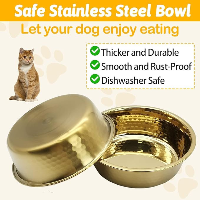 kathson 3pcs Premium Stainless Steel Dog Bowls, Hammered Thickened Metal Dog Bowl Feeding or Water Bowls for Small/Meidum/Large Sized Dogs&Cats Stackable Metal Cat Bowl Dishwasher Safe 5.5 Dia. - PAWPICO