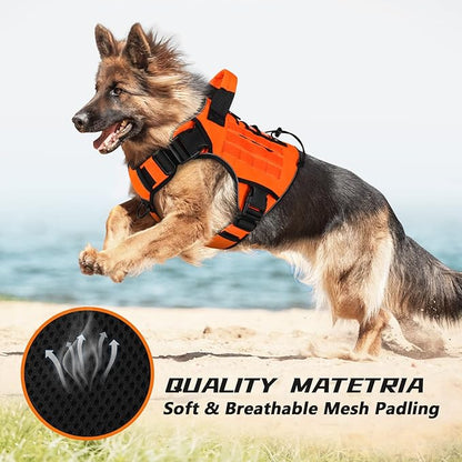 WINGOIN Tactical Dog Harness for Extra Large Dogs, Heavy Duty No Pull Dog Harness with Handle, Adjustable Reflective Military K9 German Shepherd Big Dog Vest for Training, Walking, Orange (XXL) - PAWPICO