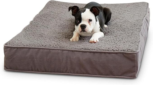 Happy Hounds Oscar Rectangle Orthopedic Foam Sherpa Dog Bed, Small (36 x 24 in.), Pewter - PAWPICO
