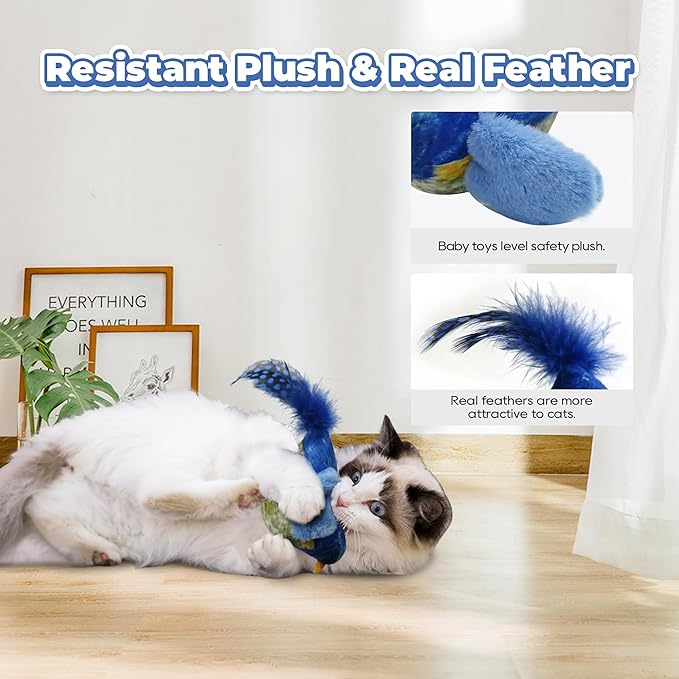 LEWISER Cat Toys Chirping Tit 2 Pcs with Catnip SilverVine, Suitable for Cat Wand Toys, Simulation Bird Design, Interactive Toys for Indoor Kitty Kitten Exercise, Red and Blue - PAWPICO