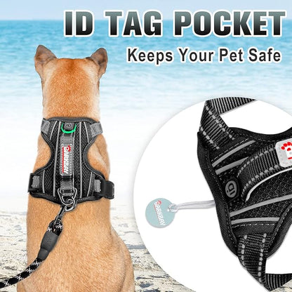 BARKBAY No Pull Dog Harness Large Reflective Dog Harness with Front Clip and Easy Control Handle for Walking Training Running with ID tag Pocket(Black,M) BARKBAY