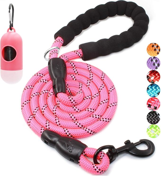BAAPET 2/4/5/6 FT Dog Leash with Comfortable Padded Handle and Highly Reflective Threads for Small Medium and Large Dogs (6FT-1/2'', Pink) BAAPET