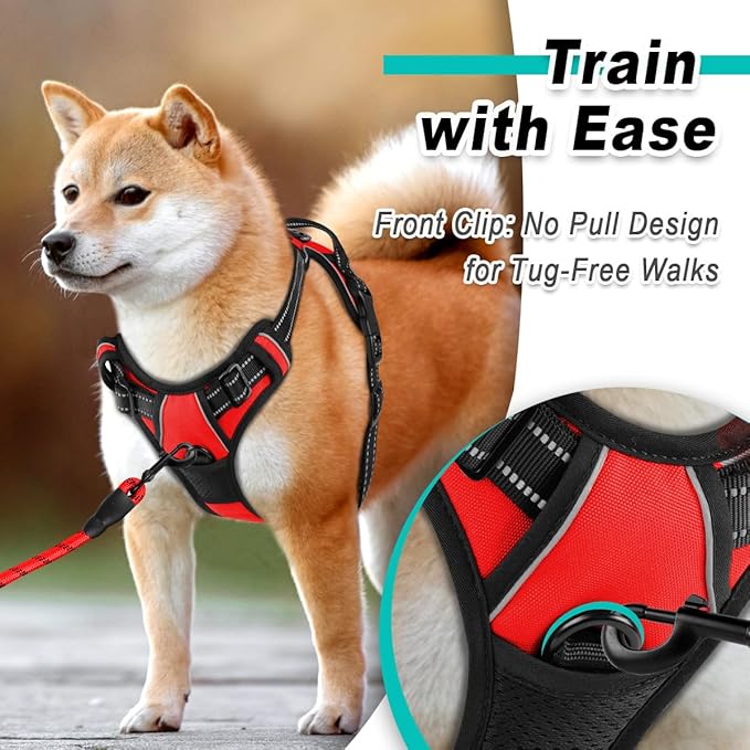 BARKBAY Dog Harness No Pull for Medium Dogs - Adjustable, Reflective, Comfortable, No Choke, Heavy-Duty - Perfect for Outdoor Training, Walking, and Hiking - Strong & Durable - M & Red BARKBAY