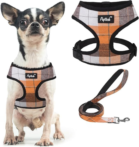 PUPTECK Soft Mesh Dog Harness and Leash Set Pet Puppy Cat Comfort Padded Vest No Pull Harnesses, Orange, XS PUPTECK