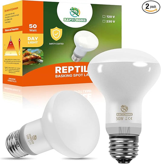 New Upgrade Reptile Heat Lamp Bulb (3rd Gen No Broken), 50W 2 Pack Basking Spot Light for Reptiles & Amphibians,UVA Daylight Heat Bulb for Bearded Dragon, Turtle REPTIHOME
